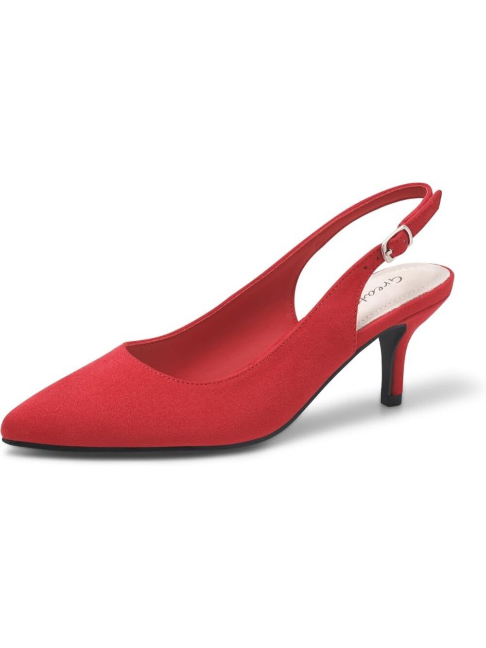 Women’s Red Suede Low Heel Pumps Pointed Toe Kitten Heels Wedding Party Shoes